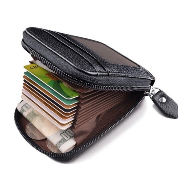 Dark Brown Fancy Zipper Wallet For Credit Cards - Picture 1 of 2